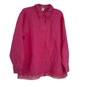 Acorn Women's Linen Button Down Shirt Size XL Pink Embellished Long Sleeves